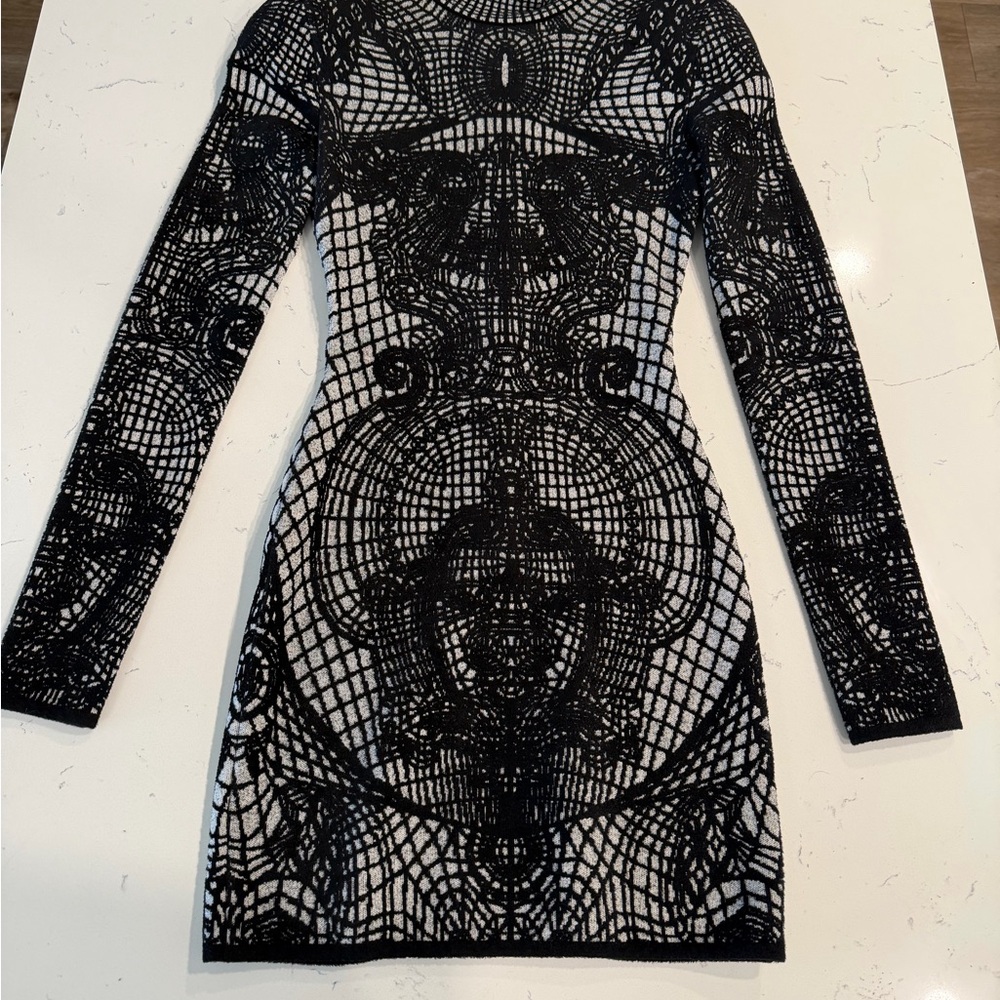 New Balmain Patterned-Knit Body-Con Minidress Black